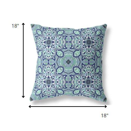 18" Blue Aqua Cloverleaf Indoor Outdoor Throw Pillow. Picture 4