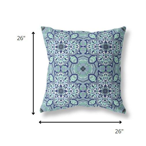 26" Blue Aqua Cloverleaf Indoor Outdoor Throw Pillow. Picture 4