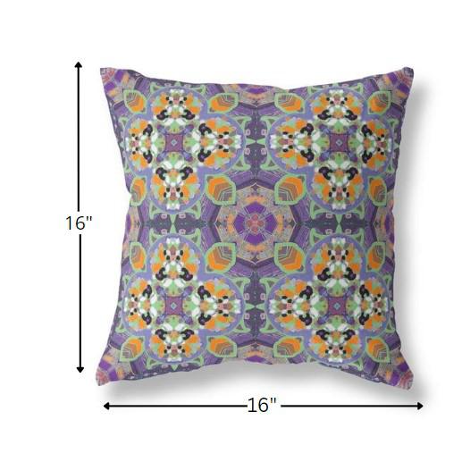 16" Purple Orange Cloverleaf Indoor Outdoor Throw Pillow. Picture 4