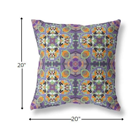 20" Purple Orange Cloverleaf Indoor Outdoor Throw Pillow. Picture 4