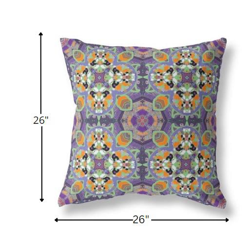 26" Purple Orange Cloverleaf Indoor Outdoor Throw Pillow. Picture 4