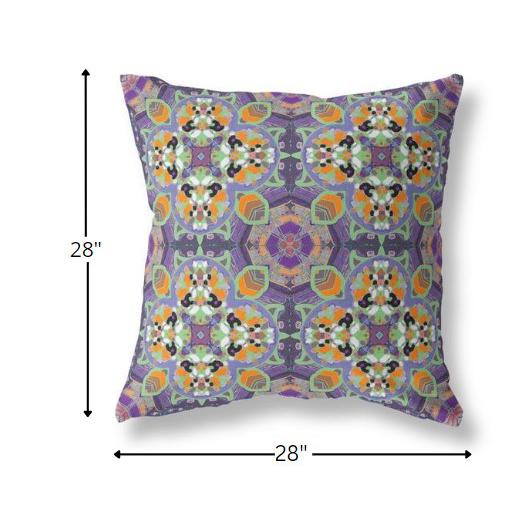 28" Purple Orange Cloverleaf Indoor Outdoor Throw Pillow. Picture 4