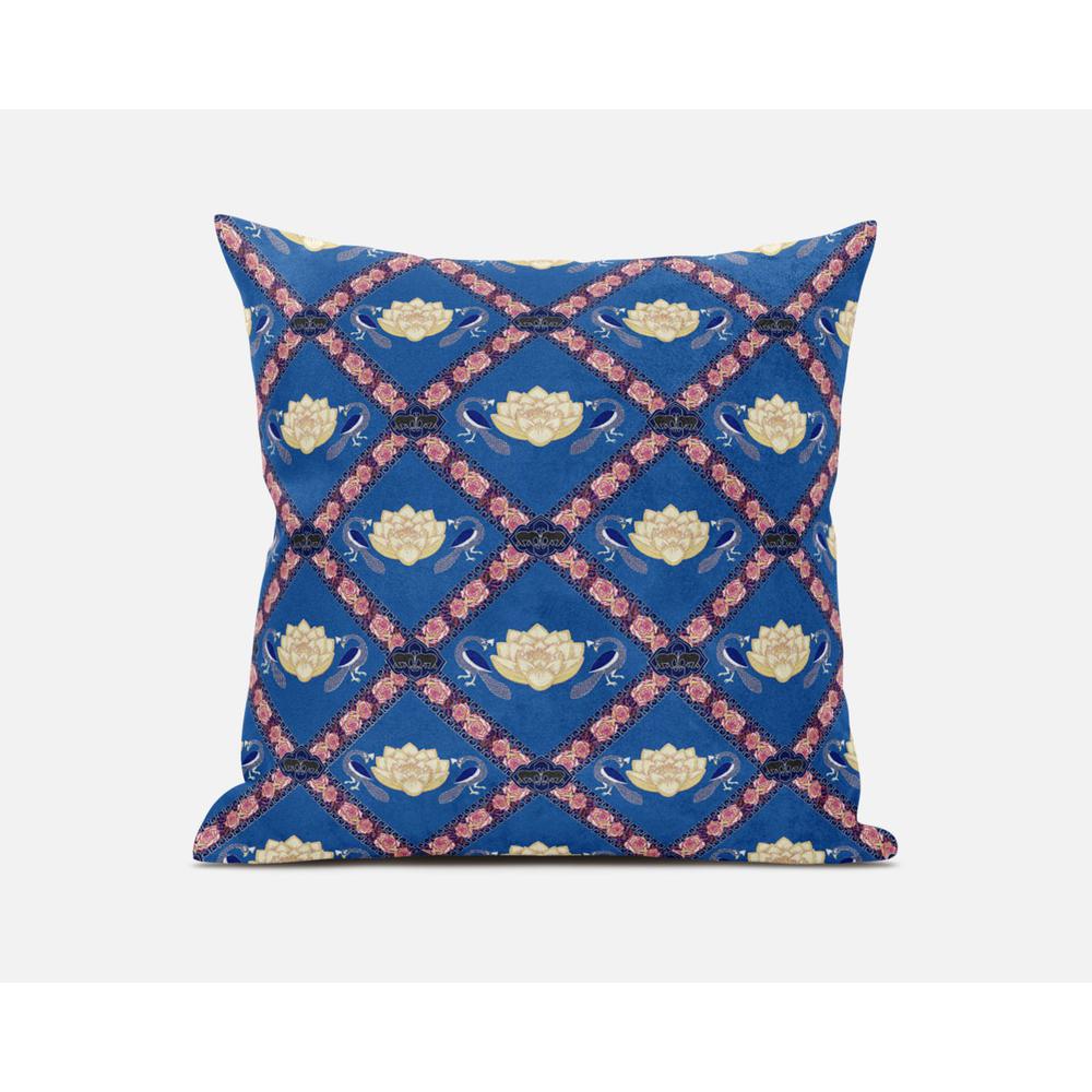 20" X 20" Blue And Pink Blown Seam Geometric Indoor Outdoor Throw Pillow. Picture 1