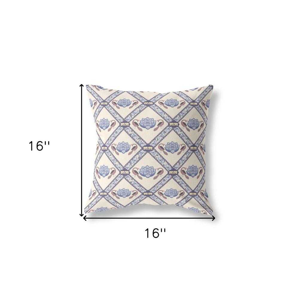 16" X 16" Cream And Brown Blown Seam Geometric Indoor Outdoor Throw Pillow. Picture 6