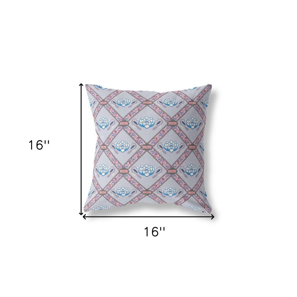16" X 16" Gray And Pink Blown Seam Geometric Indoor Outdoor Throw Pillow. Picture 6
