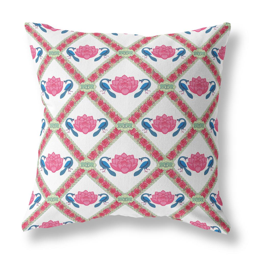 16"x16" Pink Blue White Blown Seam Suede Geometric Throw Pillow. Picture 2