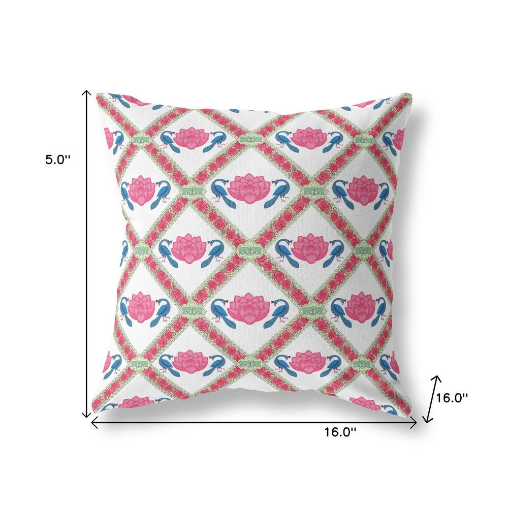 16"x16" Pink Blue White Blown Seam Suede Geometric Throw Pillow. Picture 6