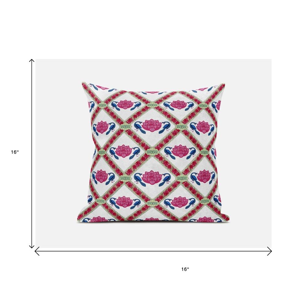 16"x16" Pink Blue White Blown Seam Suede Geometric Throw Pillow. Picture 5