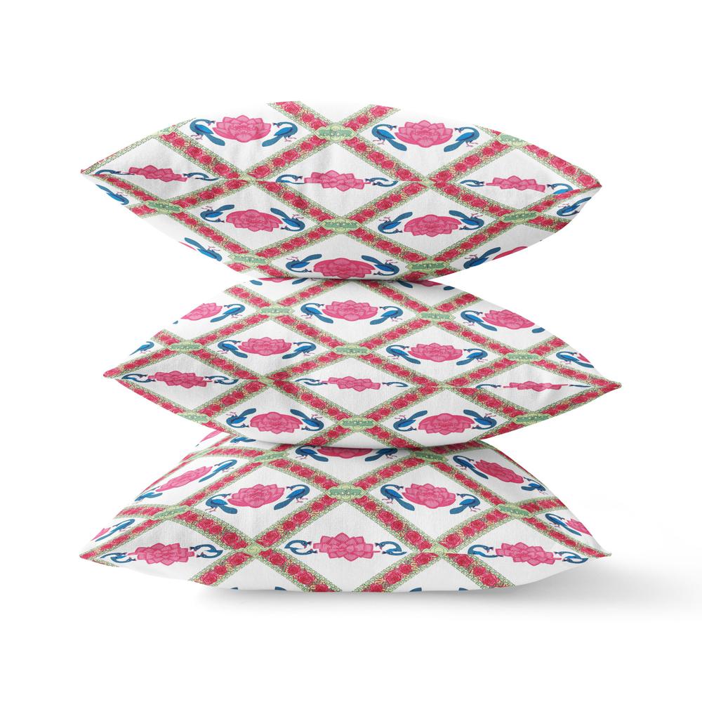 20" X 20" Pink And White Blown Seam Geometric Indoor Outdoor Throw Pillow. Picture 4