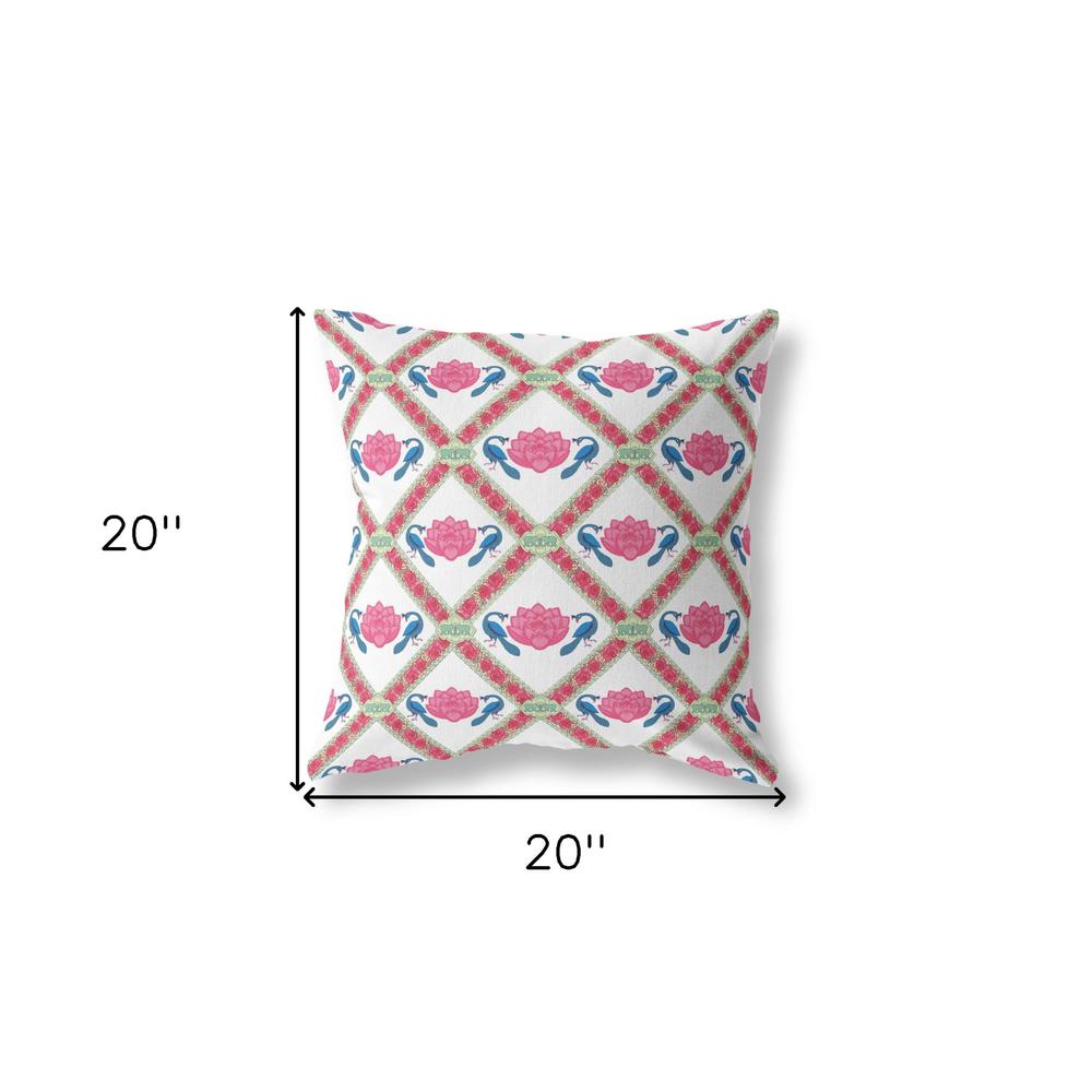 20" X 20" Pink And White Blown Seam Geometric Indoor Outdoor Throw Pillow. Picture 6
