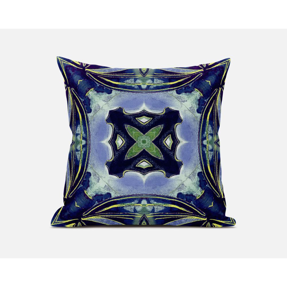 16” Blue Green Geo Tribal Suede Throw Pillow. Picture 2