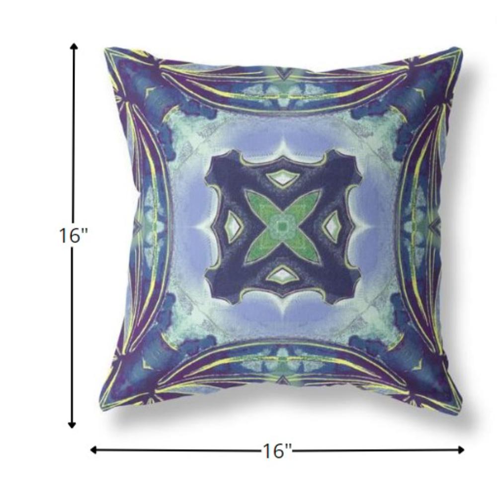 16” Blue Green Geo Tribal Suede Throw Pillow. Picture 4