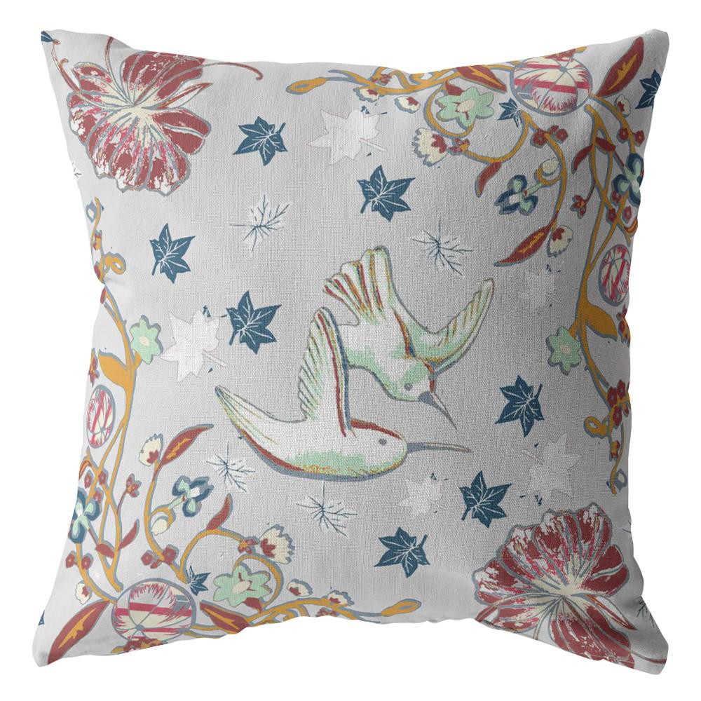 20" Gray Bird and Nature Indoor Outdoor Throw Pillow. Picture 1