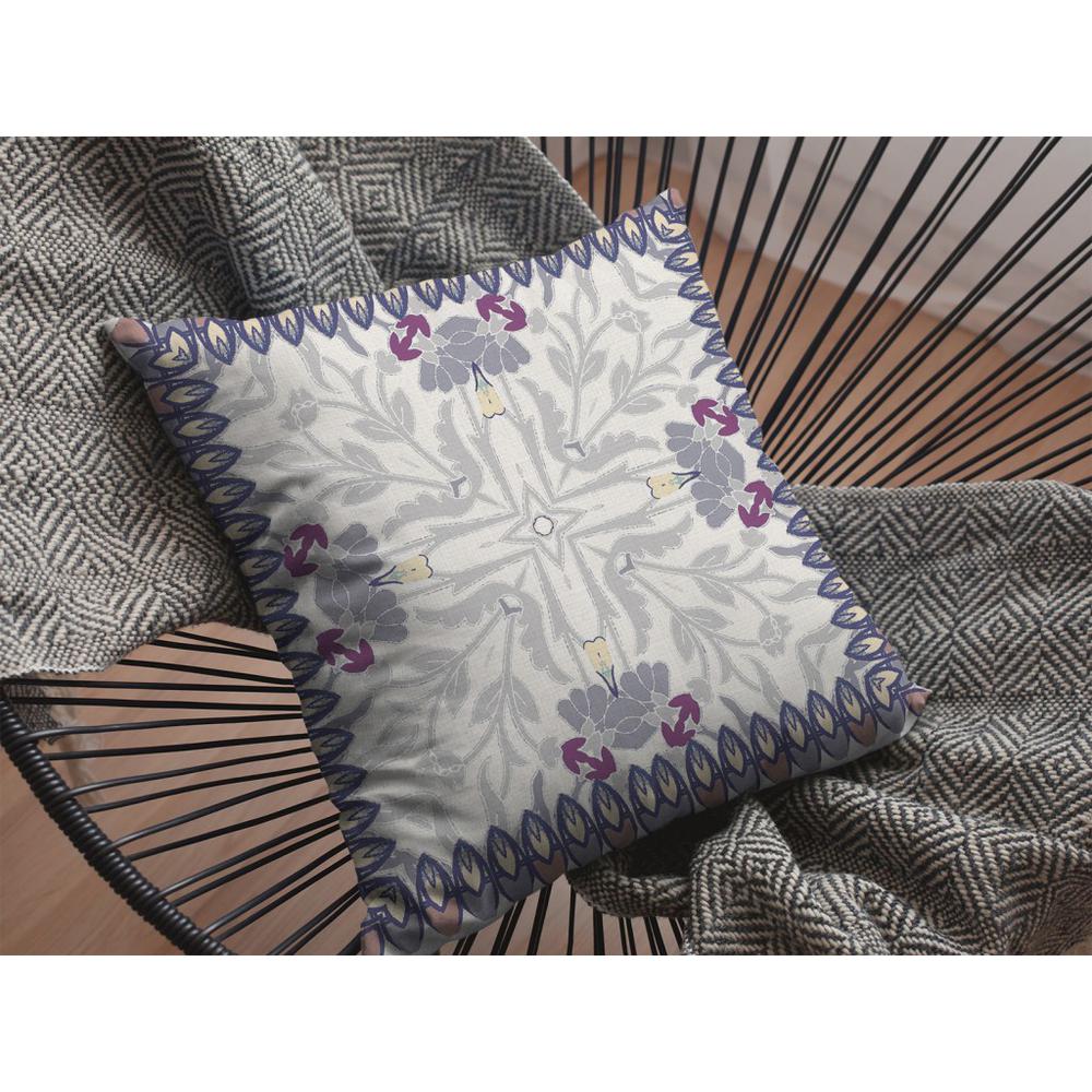 16" Gray Floral Frame Indoor Outdoor Throw Pillow. Picture 5