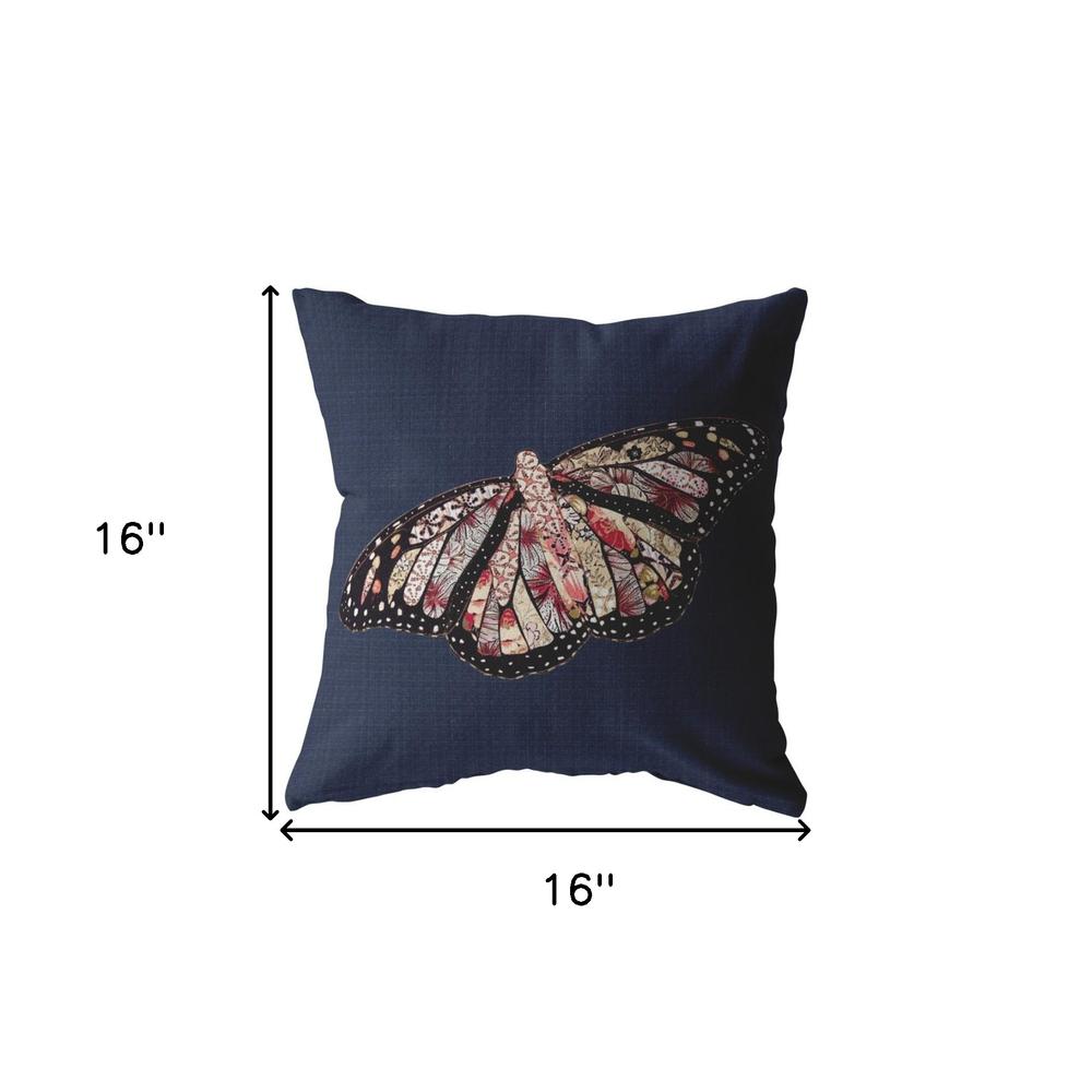 16" Denim Blue Butterfly Indoor Outdoor Throw Pillow. Picture 5