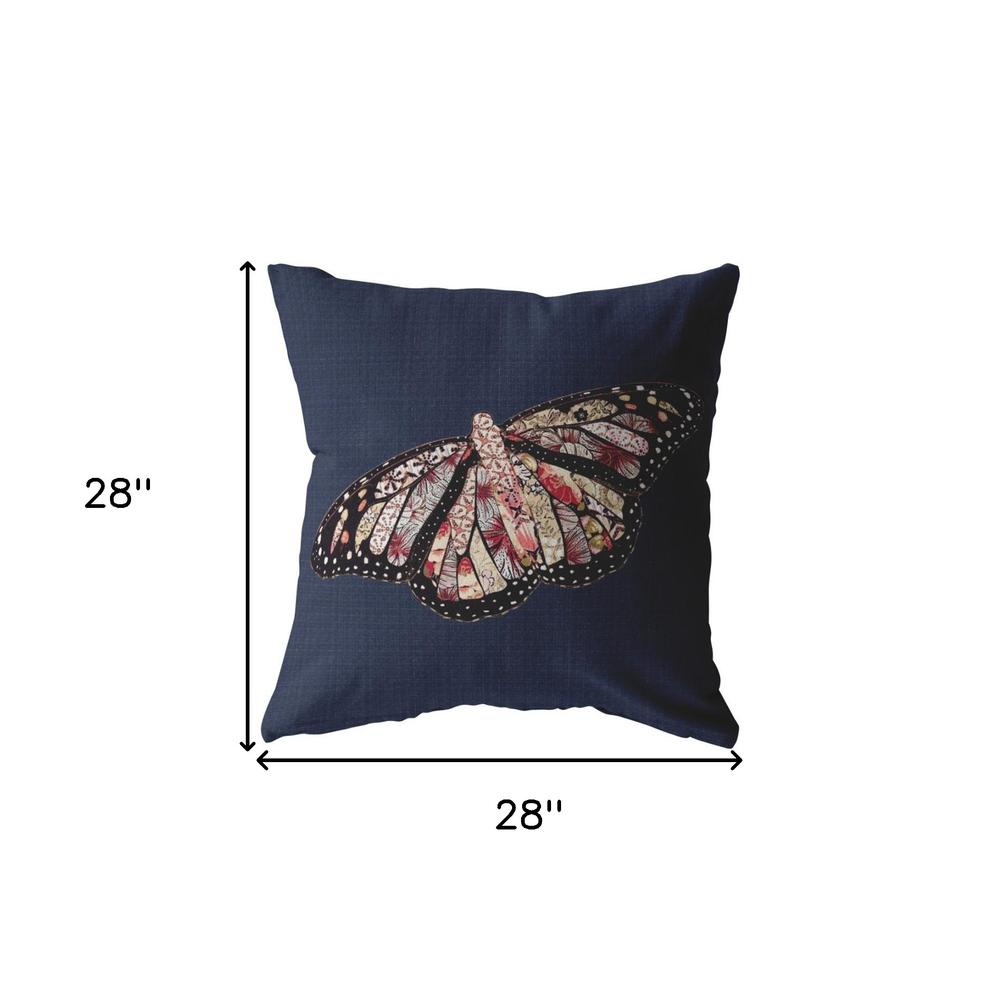 28" Denim Blue Butterfly Indoor Outdoor Throw Pillow. Picture 5