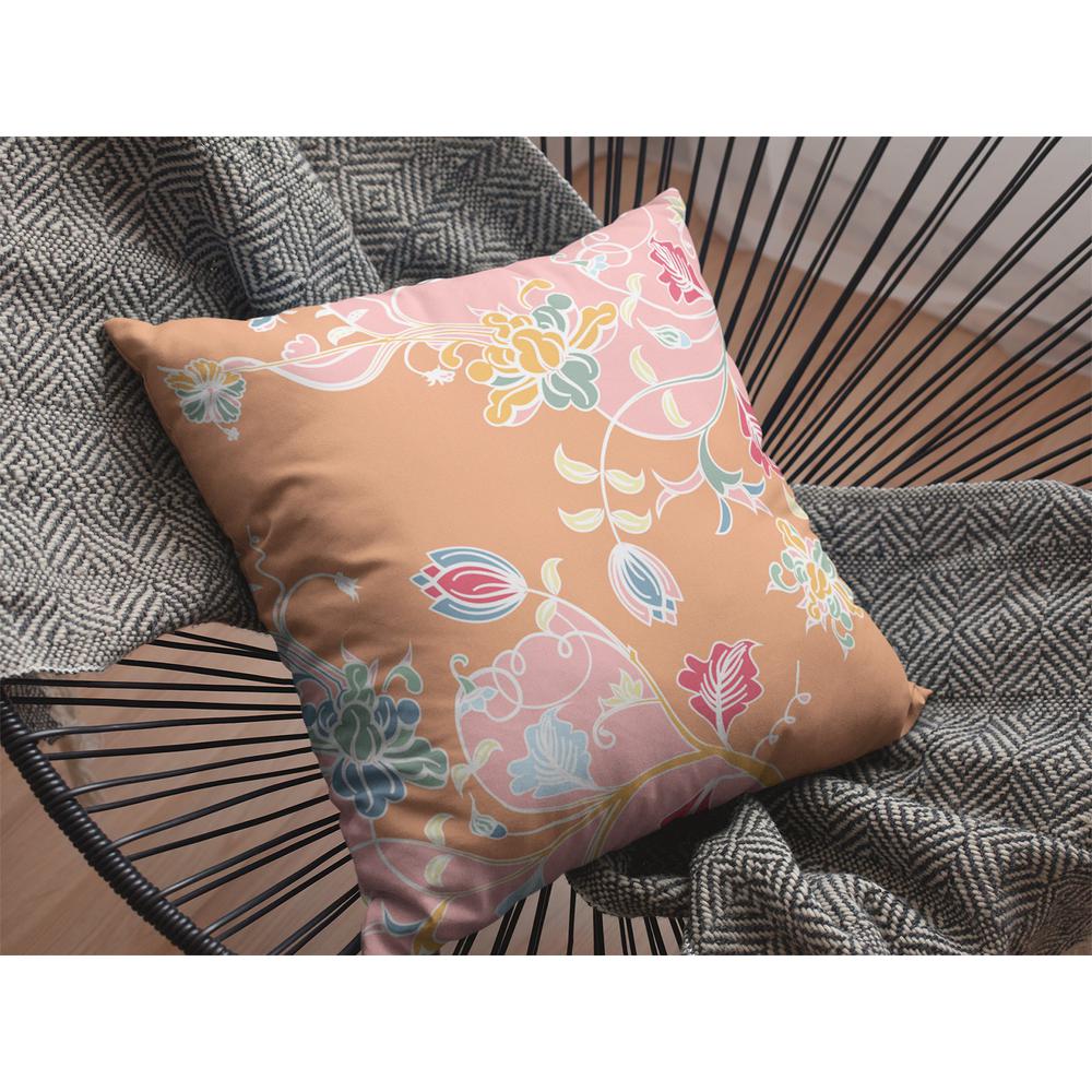 16" Pink Orange Garden Indoor Outdoor Throw Pillow. Picture 3
