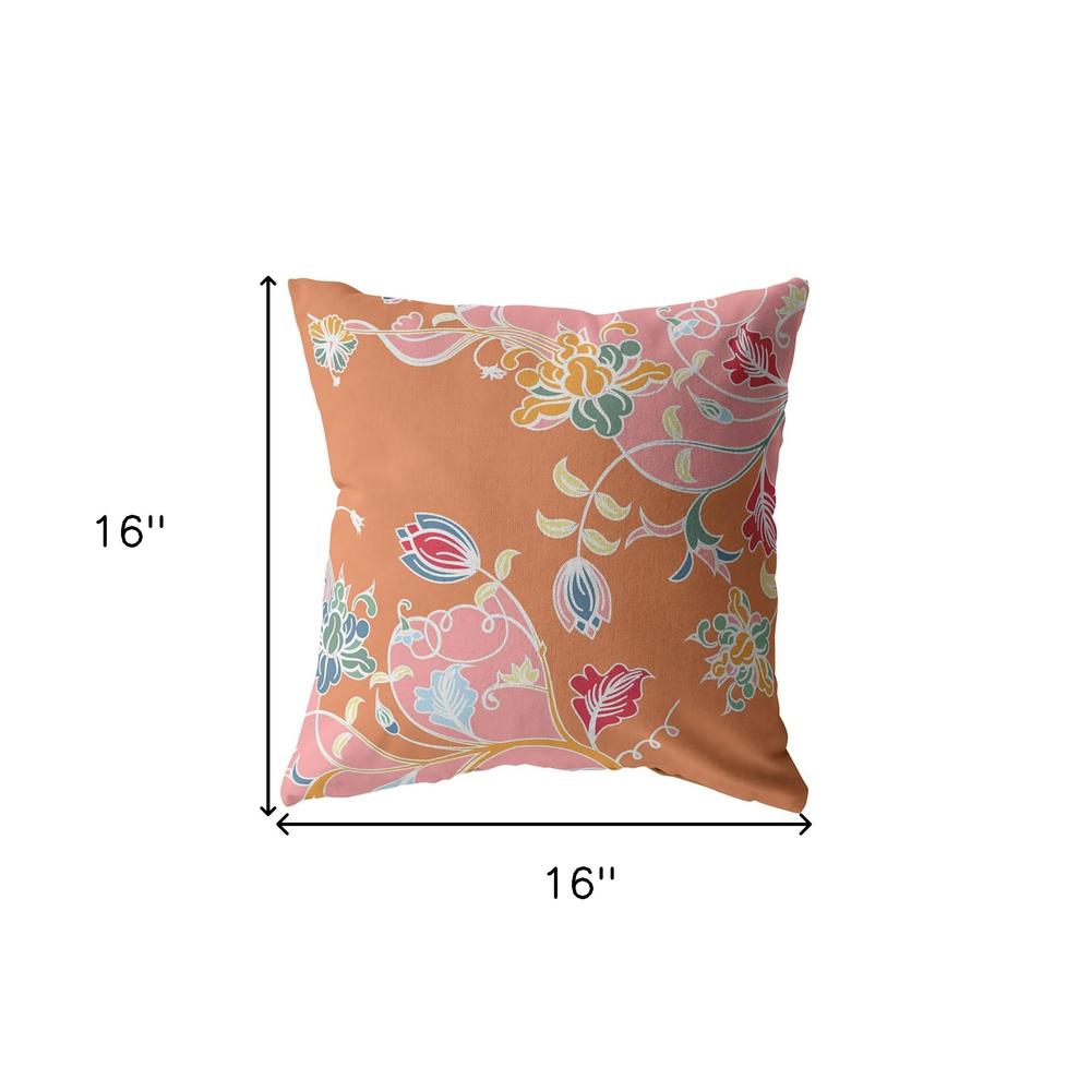 16" Pink Orange Garden Indoor Outdoor Throw Pillow. Picture 5