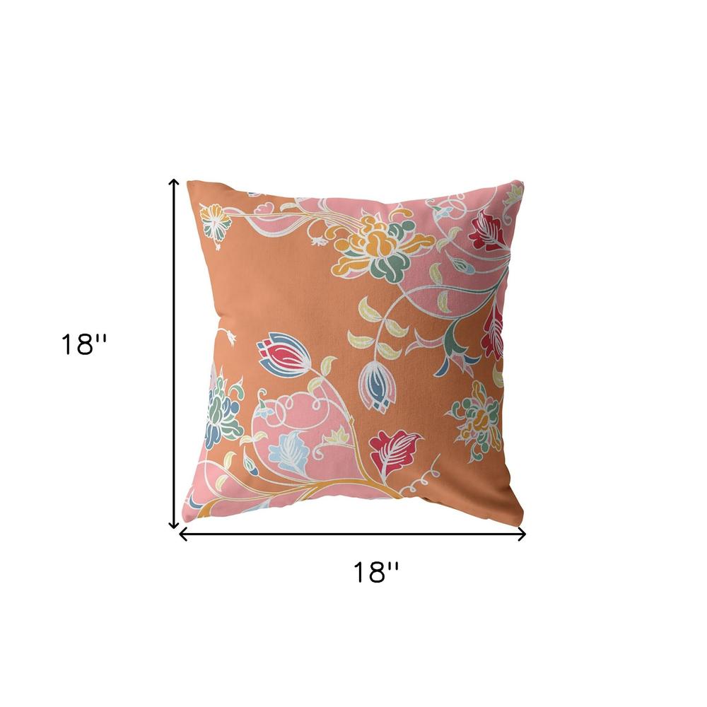 18" Pink Orange Garden Indoor Outdoor Throw Pillow. Picture 5