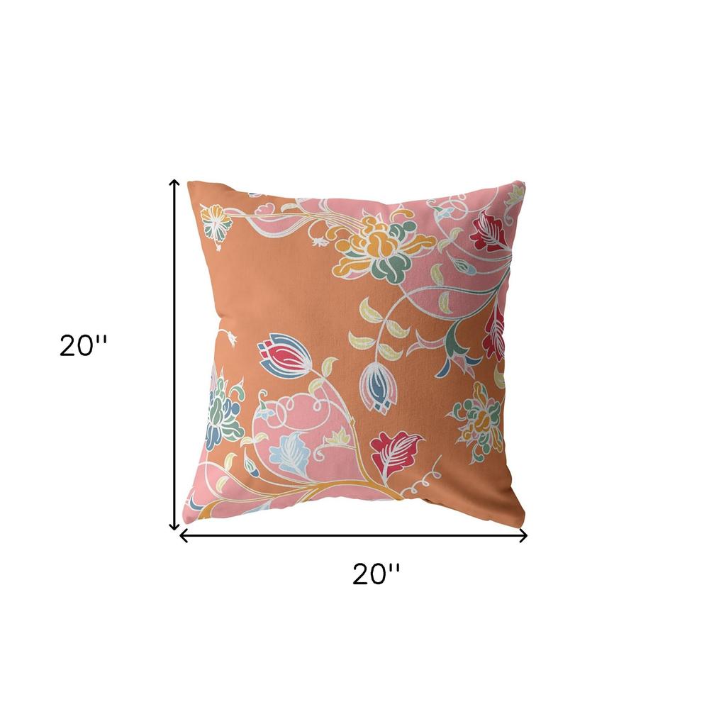 20" Pink Orange Garden Indoor Outdoor Throw Pillow. Picture 5