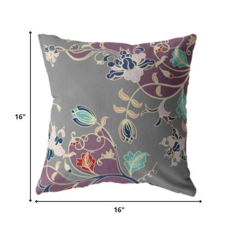 16" Purple Gray Garden Indoor Outdoor Throw Pillow. Picture 5