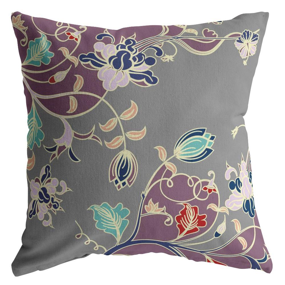 16" Purple Gray Garden Indoor Outdoor Throw Pillow. Picture 2
