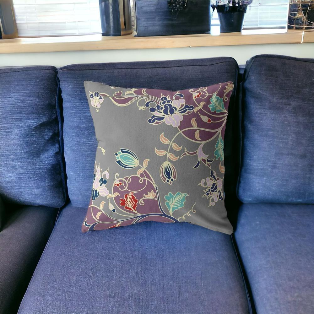 16" Purple Gray Garden Indoor Outdoor Throw Pillow. Picture 7
