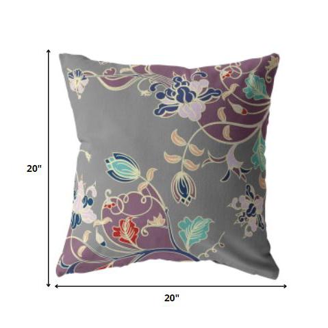 20" Purple Gray Garden Indoor Outdoor Throw Pillow. Picture 6