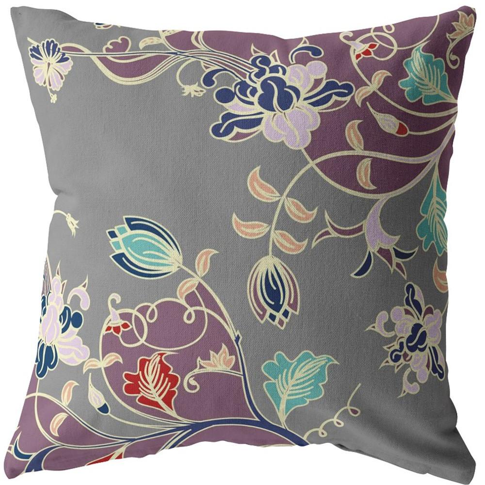 20" Purple Gray Garden Indoor Outdoor Throw Pillow. Picture 4