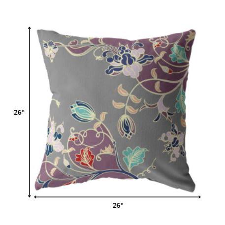 26" Purple Gray Garden Indoor Outdoor Throw Pillow. Picture 4