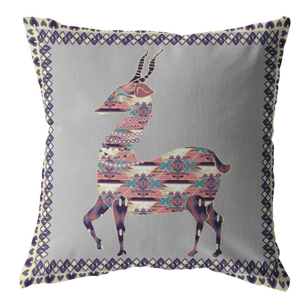 16" Purple Cream Boho Deer Indoor Outdoor Throw Pillow. Picture 1