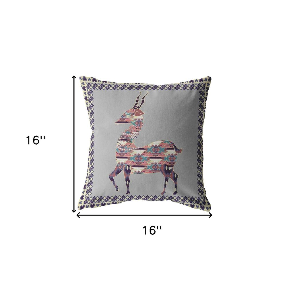 16" Purple Cream Boho Deer Indoor Outdoor Throw Pillow. Picture 5