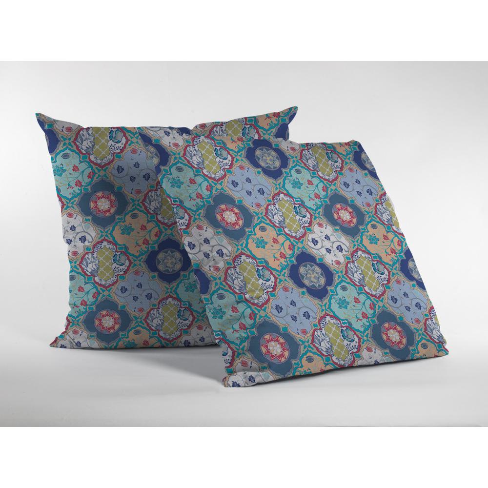 16” Blue Peach Trellis Indoor Outdoor Throw Pillow. Picture 2