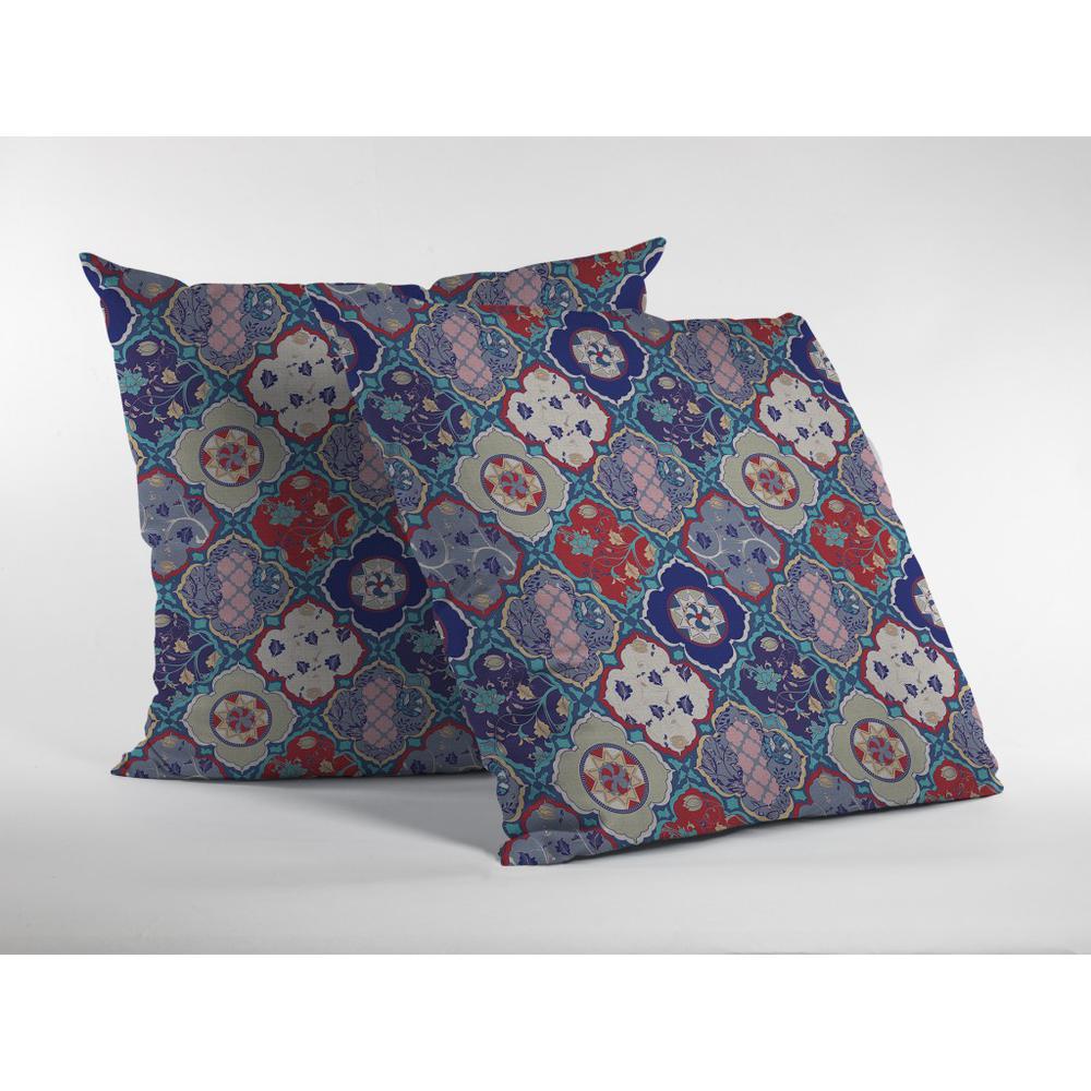 28” Turquoise Cream Trellis Indoor Outdoor Throw Pillow. Picture 2