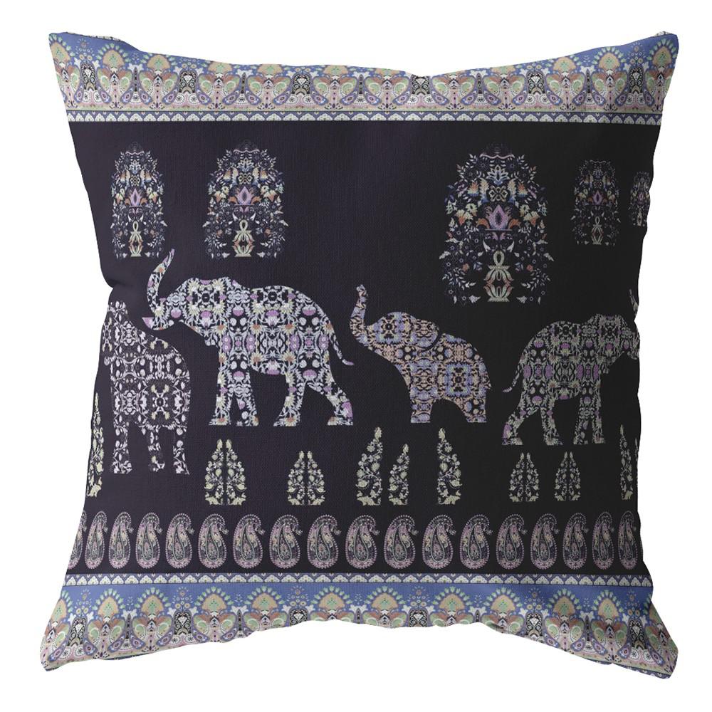 20” Purple Ornate Elephant Indoor Outdoor Throw Pillow. Picture 1