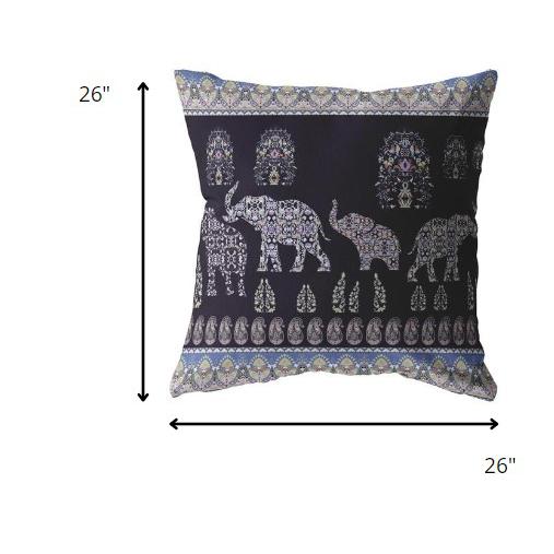 26” Purple Ornate Elephant Indoor Outdoor Throw Pillow. Picture 5