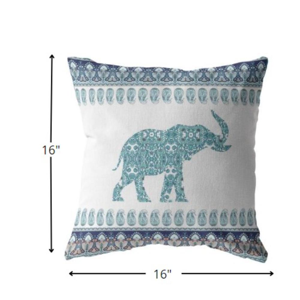 16” Teal Ornate Elephant Indoor Outdoor Throw Pillow. Picture 5