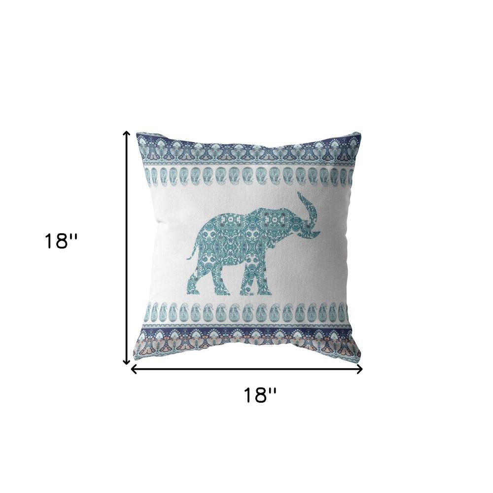 18” Teal Ornate Elephant Indoor Outdoor Throw Pillow. Picture 5