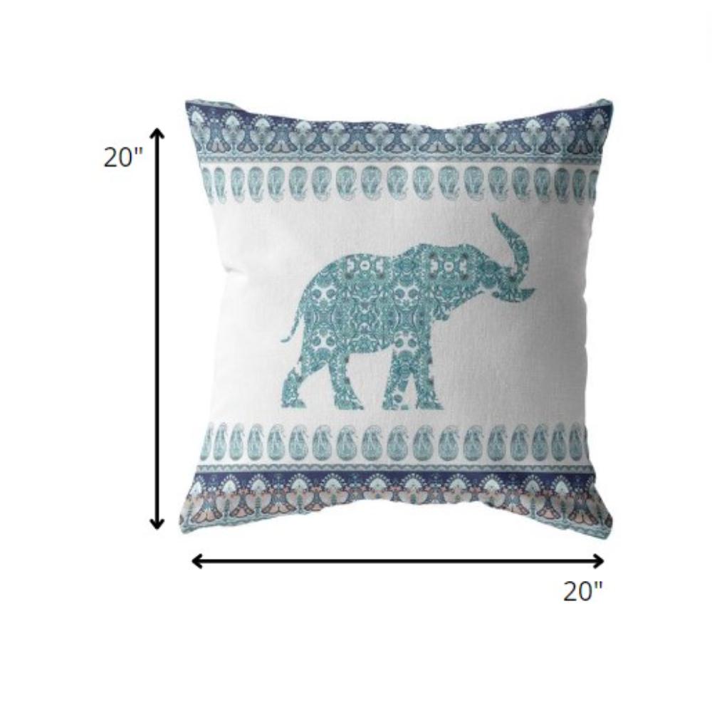 20” Teal Ornate Elephant Indoor Outdoor Throw Pillow. Picture 5
