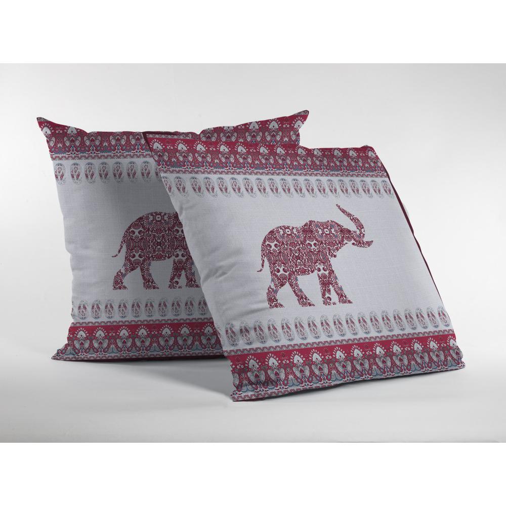 16” Red White Ornate Elephant Indoor Outdoor Throw Pillow. Picture 2