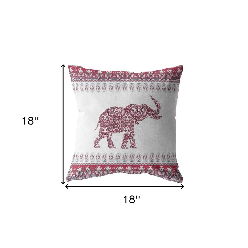 18” Red White Ornate Elephant Indoor Outdoor Throw Pillow. Picture 5
