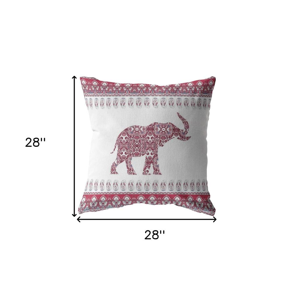 28” Red White Ornate Elephant Indoor Outdoor Throw Pillow. Picture 5