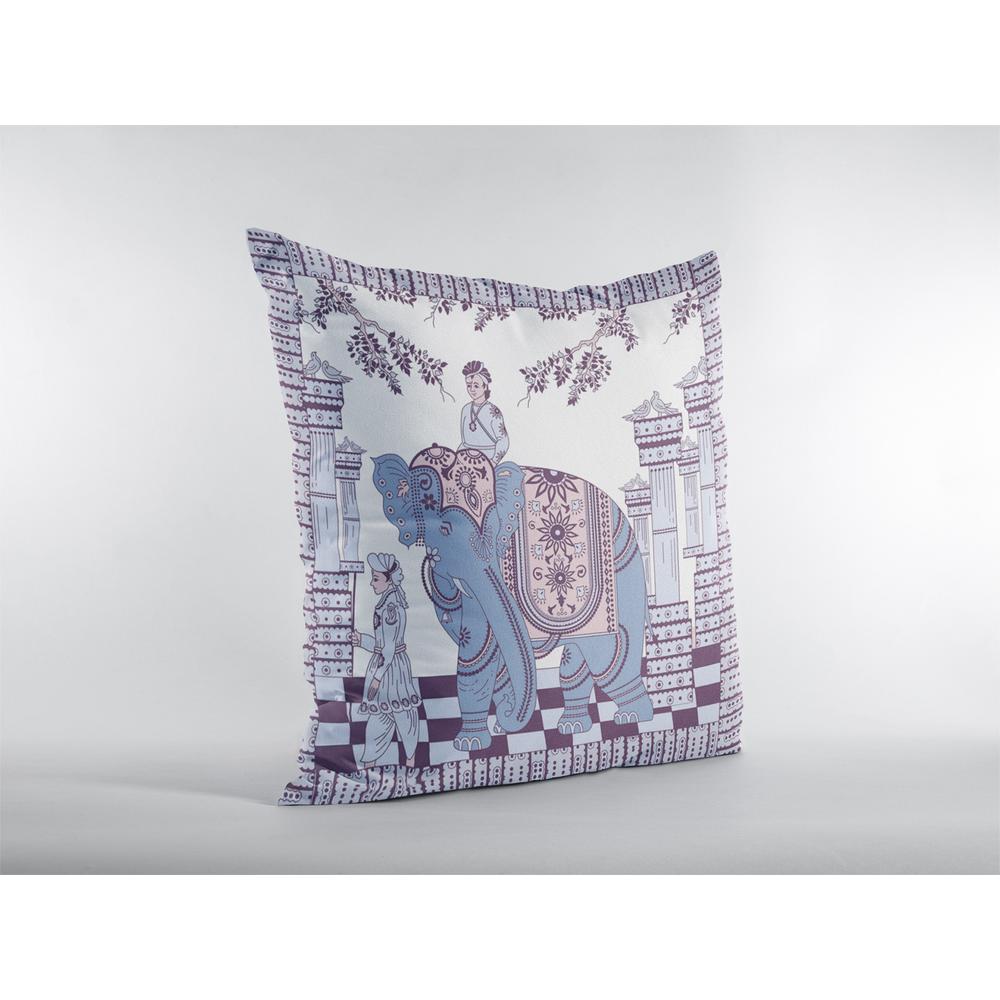 16” Blue Purple Ornate Elephant Indoor Outdoor Throw Pillow. Picture 2