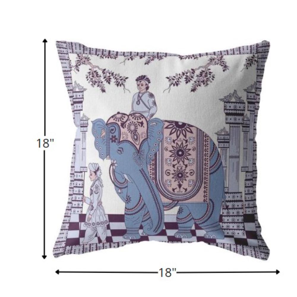 18” Blue Purple Ornate Elephant Indoor Outdoor Throw Pillow. Picture 5