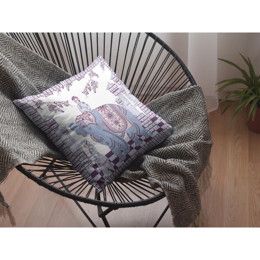 20” Blue Purple Ornate Elephant Indoor Outdoor Throw Pillow. Picture 4