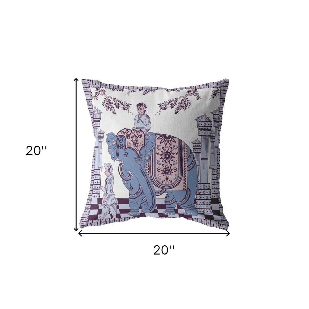 20” Blue Purple Ornate Elephant Indoor Outdoor Throw Pillow. Picture 5