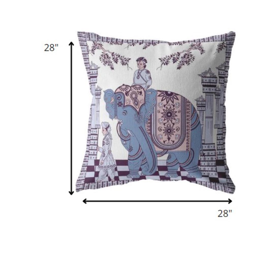 28” Blue Purple Ornate Elephant Indoor Outdoor Throw Pillow. Picture 5