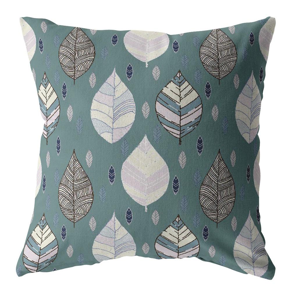 16” Pine Green Leaves Indoor Outdoor Throw Pillow. Picture 1