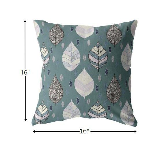 16” Pine Green Leaves Indoor Outdoor Throw Pillow. Picture 4