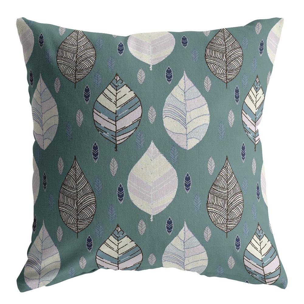 16” Pine Green Leaves Indoor Outdoor Throw Pillow. Picture 2